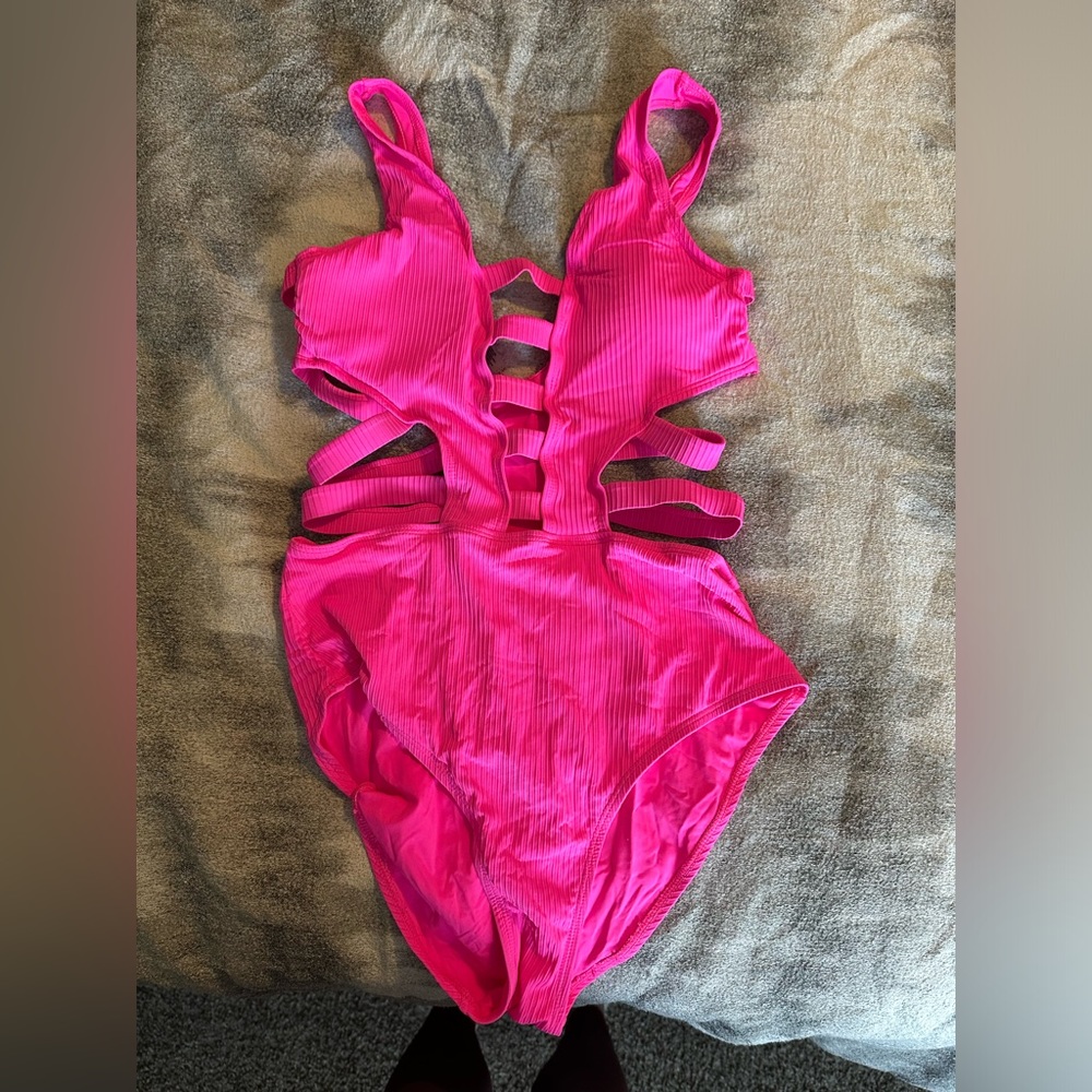 Neon pink cutout one piece women’s swimsuit size medium